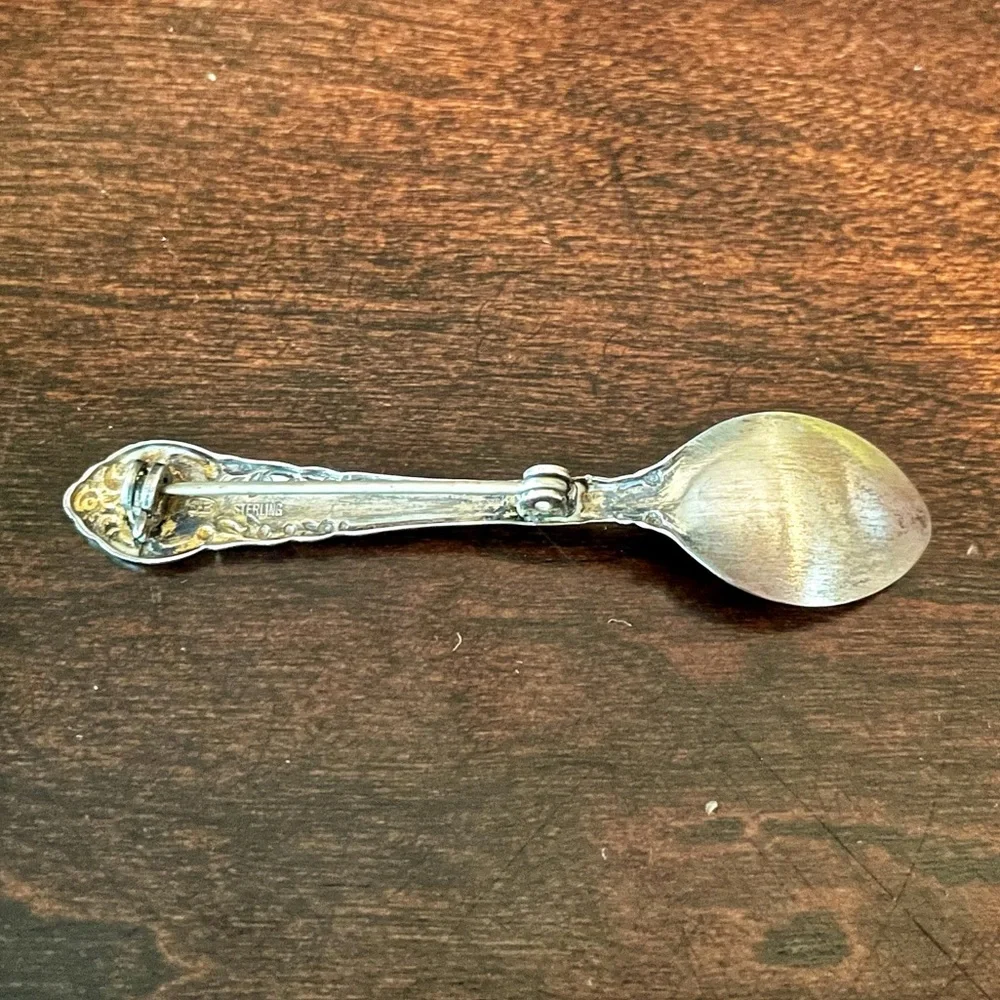 Sterling Silver Spoon Antique Brooch 2.75” Pin - Picture 3 of 4